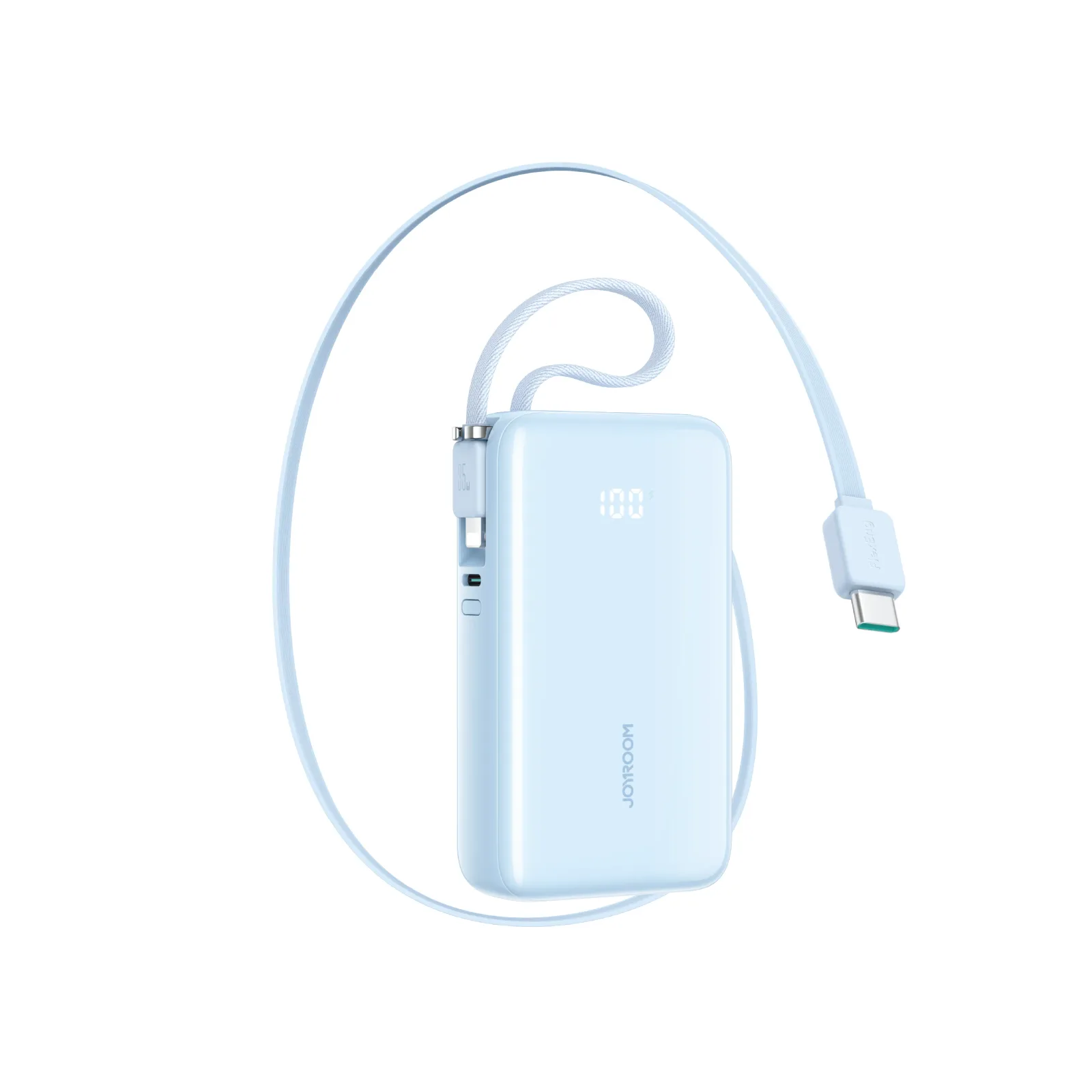 بنك طاقة جوي روم JR-PR2L سعة 10000mAh شحن 35W كيبل USB-C قابل للسحب أزرق