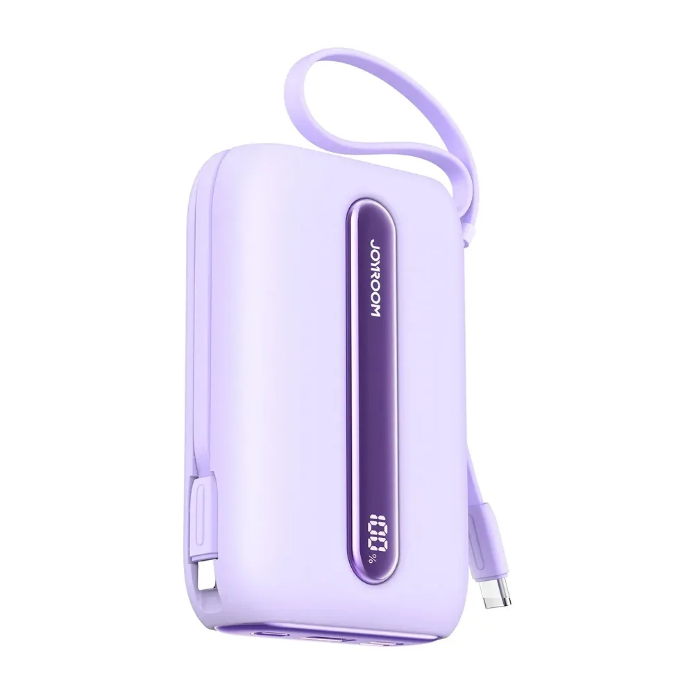 بنك طاقة جوي روم 20000mAh شحن 22.5W مع كيبلين مدمجين بنفسجي