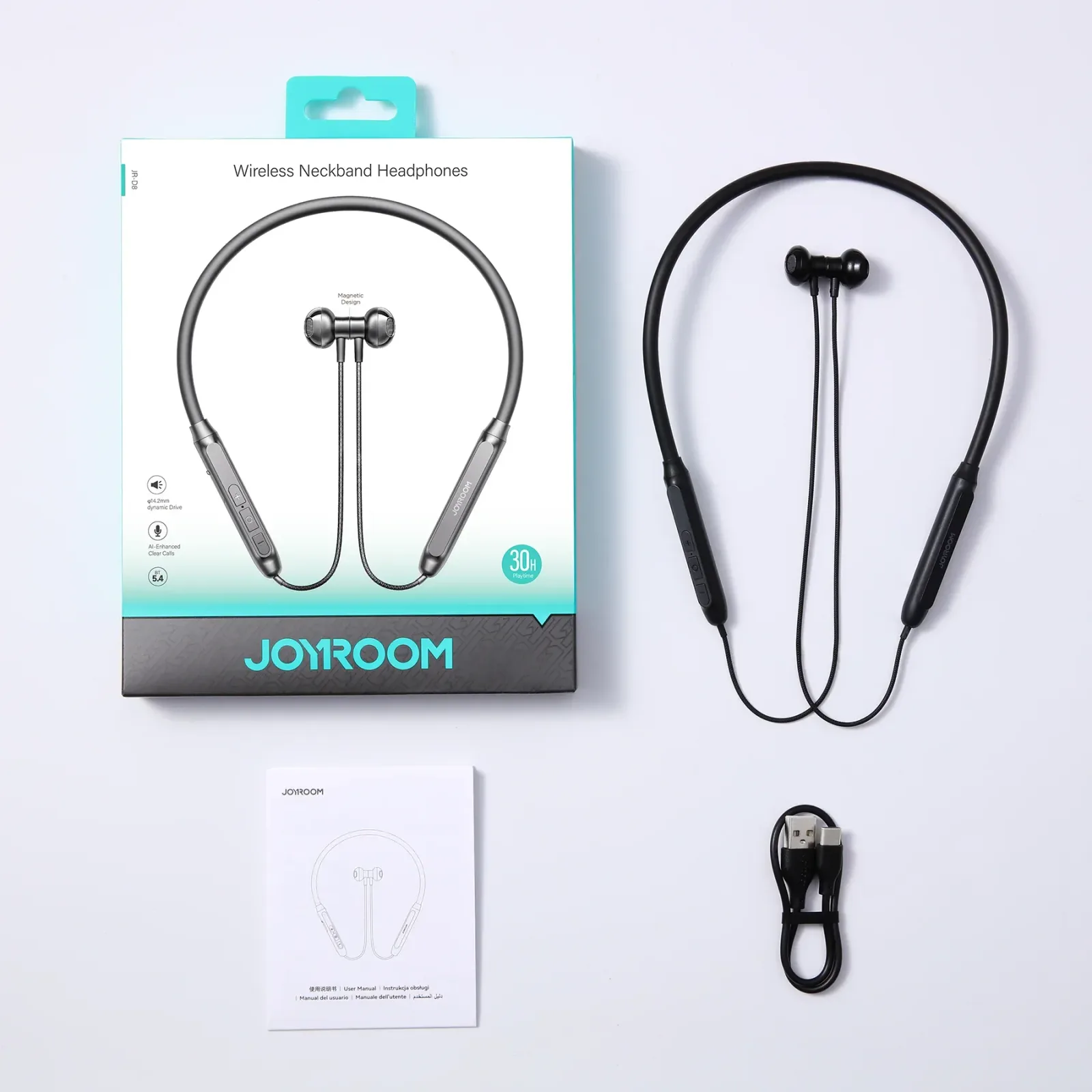 سماعات جوي روم JR-D8 حول الرقبة لاسلكية Bluetooth 5.4 بيج تشغيل حتى 30 ساعة