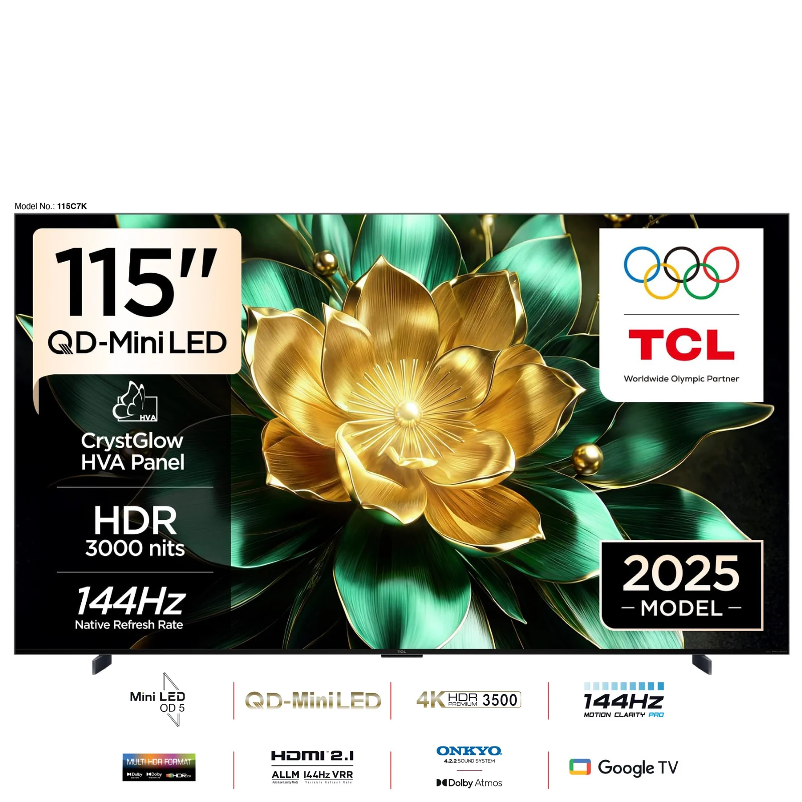 تلفزيون TCL 115 بوصة Mini LED 4K بتردد 144 هرتز 115C7K